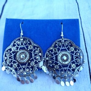 New! Silvertone Medallion Earrings
